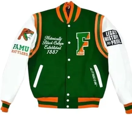 Men Florida A&M Wool Varsity jacket | University Motto 2.0 Letterman Jacket | Florida Leather Sleeve Bomber Jacket