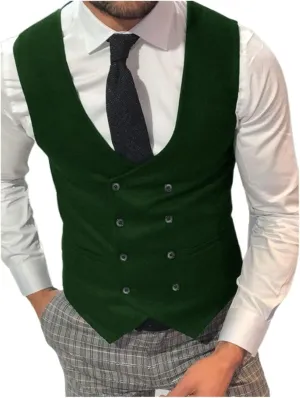Men Suit Vest,Retro U Neck Double-Breasted Warm Business Waistcoat Casual Wear,Male Gentleman,for Suit,Tuxedo,Wedding (Color : Green, Size : XX-Large)