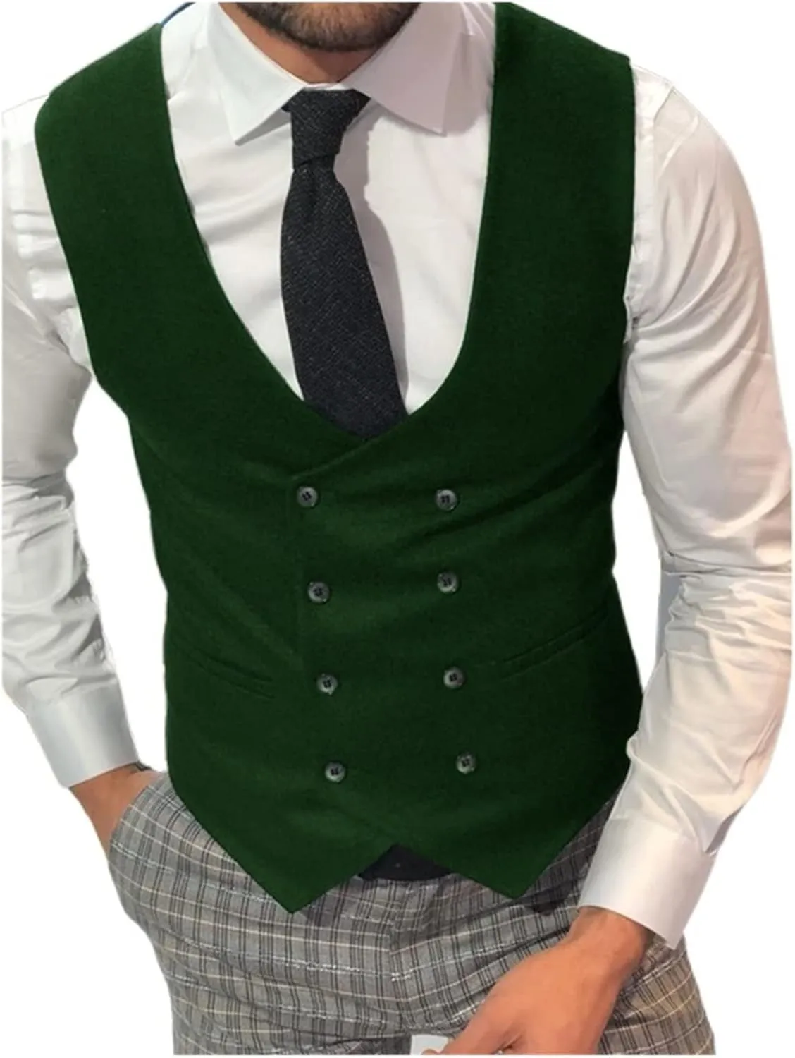 Men Suit Vest,Retro U Neck Double-Breasted Warm Business Waistcoat Casual Wear,Male Gentleman,for Suit,Tuxedo,Wedding (Color : Green, Size : XX-Large)