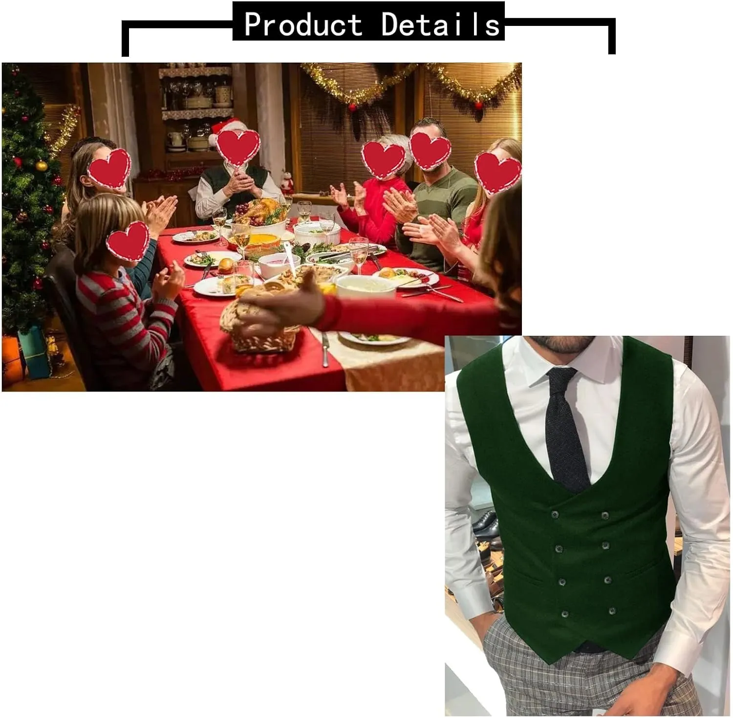 Men Suit Vest,Retro U Neck Double-Breasted Warm Business Waistcoat Casual Wear,Male Gentleman,for Suit,Tuxedo,Wedding (Color : Green, Size : XX-Large)