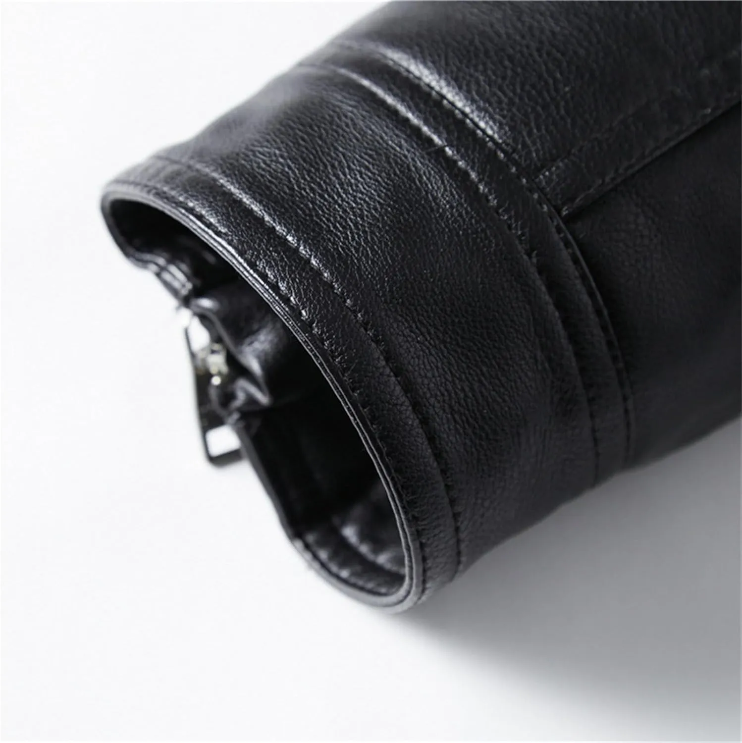 Men's Chest Zip Leather Jacket Slim Motorcycle Leather Jacket Men Cuffs Zipper Lightweight Faux Leather Jacket
