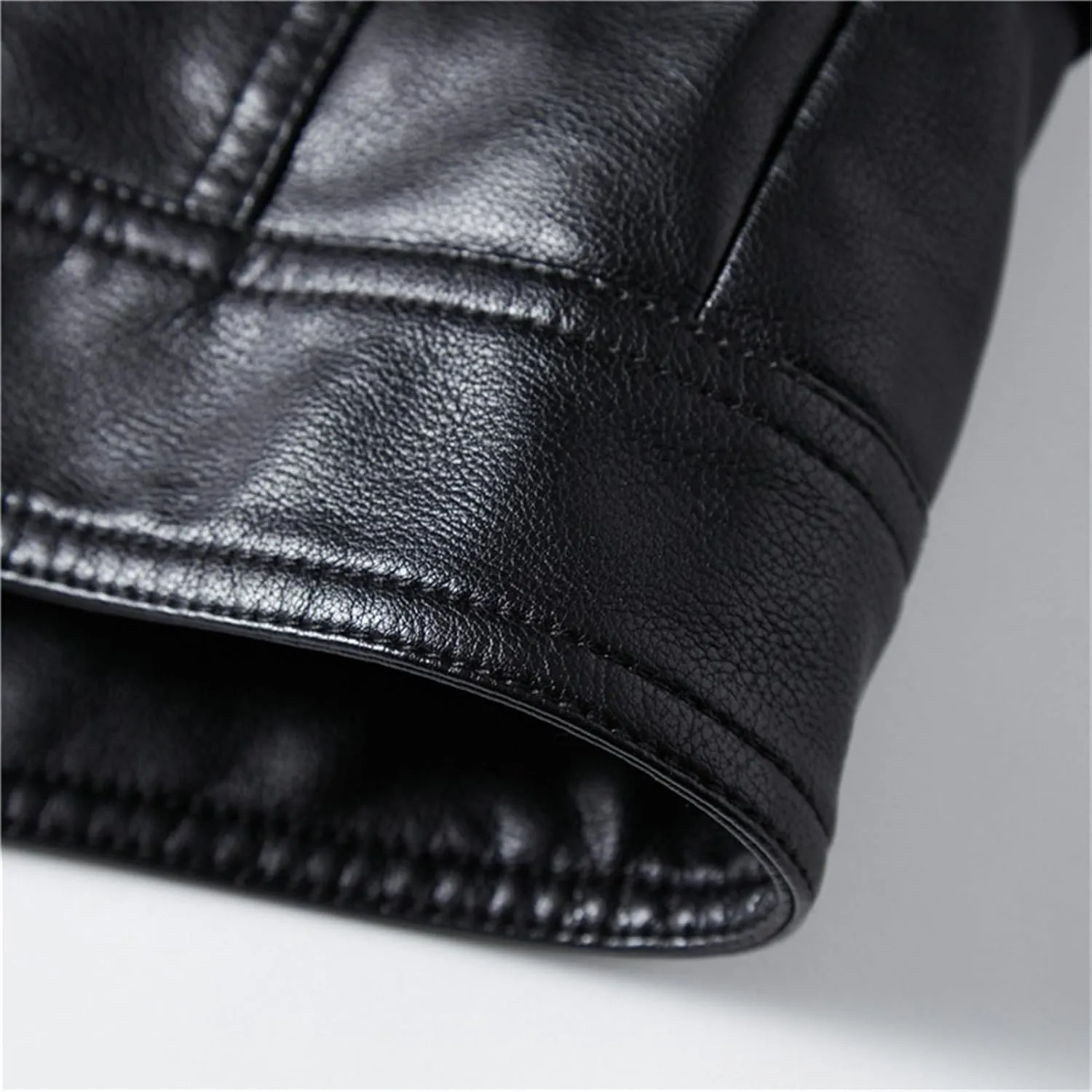Men's Chest Zip Leather Jacket Slim Motorcycle Leather Jacket Men Cuffs Zipper Lightweight Faux Leather Jacket