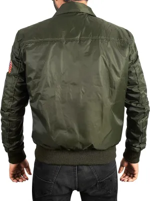 Mens Cockpit G1 Patches Pilots Bomber Jacket - Green Parachute Nylon Bomber Jacket