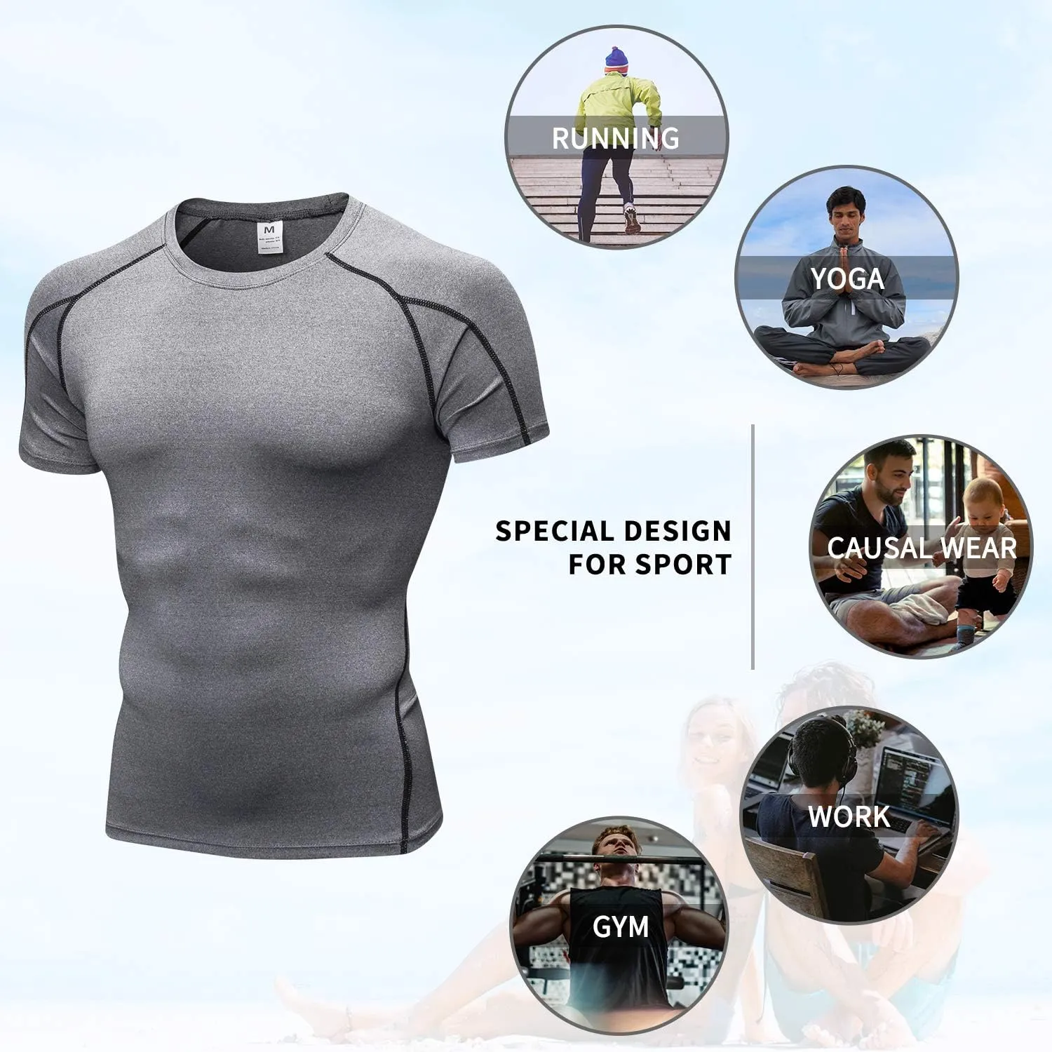Men's Compression Shirts Short Sleeve Athletic Compression Tops Cool Dry Workout T Shirt Sports Base Layer Undershirt