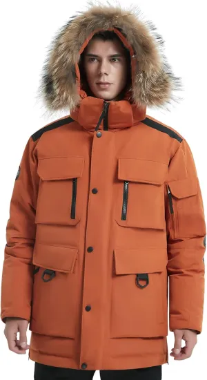 Men's Down Parka Extreme Warm Winter Jacket with Real Fur Hood Short/Long