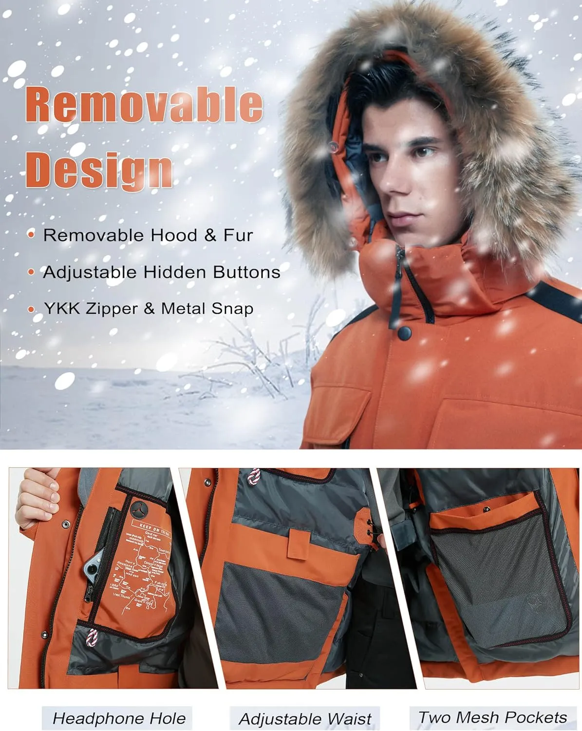 Men's Down Parka Extreme Warm Winter Jacket with Real Fur Hood Short/Long