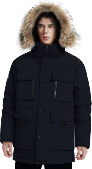 Men's Down Parka Extreme Warm Winter Jacket with Real Fur Hood Short/Long