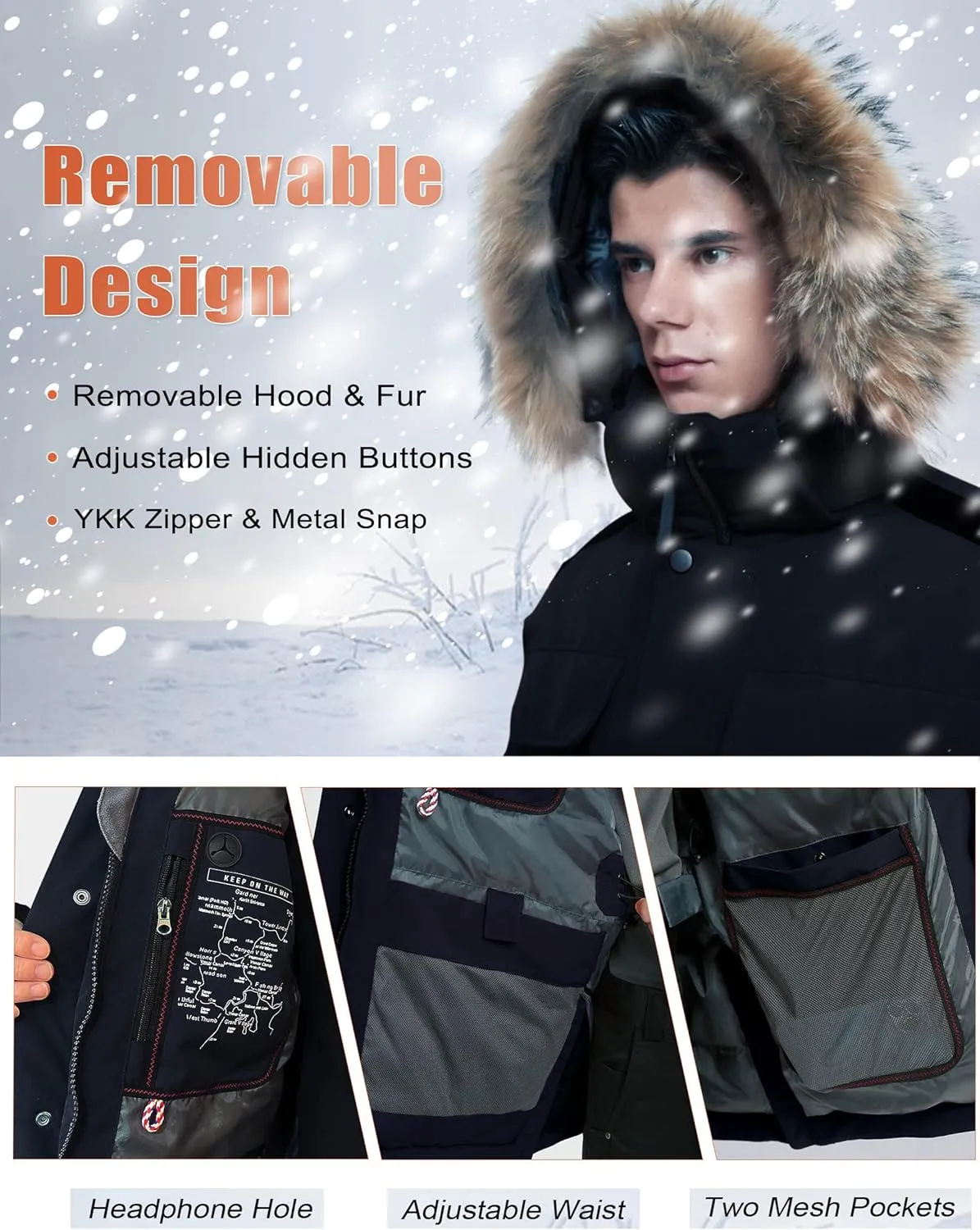 Men's Down Parka Extreme Warm Winter Jacket with Real Fur Hood Short/Long