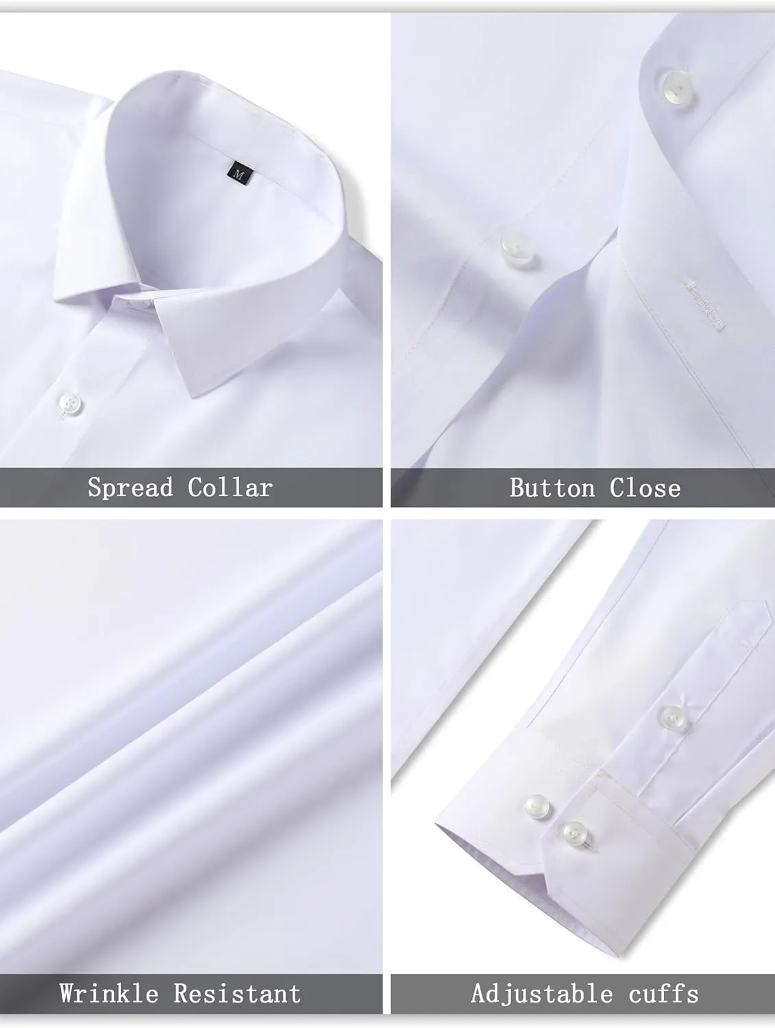 Mens Grade 3.5 Wrinkle-Resistant Dress Shirts Men's Long Sleeve Button Down Work Shirt for Men