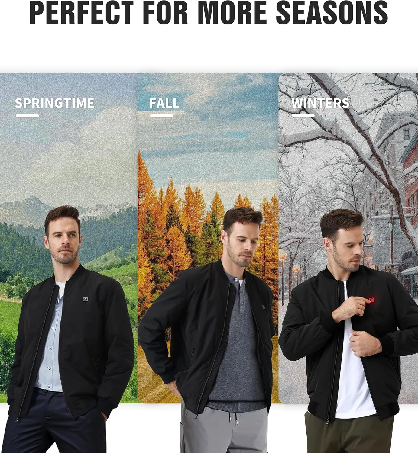 Mens Heated Jacket with 12V Battery, Windproof Bomber Jackets Winter Warm Casual Heating Coat with 5 Heating Areas