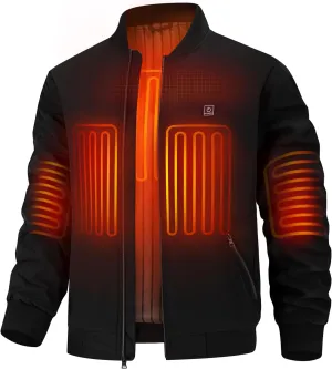 Mens Heated Jacket with 12V Battery, Windproof Bomber Jackets Winter Warm Casual Heating Coat with 5 Heating Areas