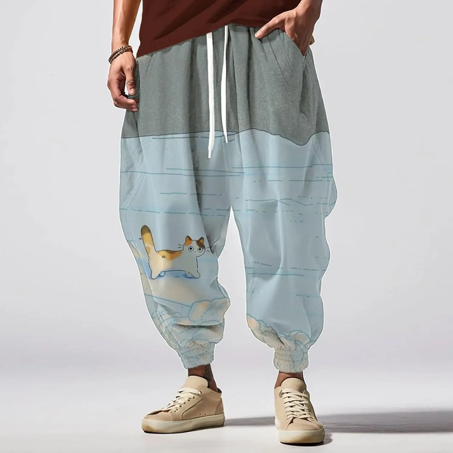 Mens Joggers Sweatpants Fashion Street Feel Casual Sweatpants Men Cotton Baggy Hippie Yoga Harem Pants Baggy