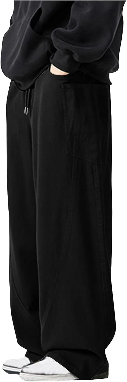 Mens Linen Harem Drawstring Sweatpants Casual Wide Leg Lightweight Trousers Summer Beach Travel Athletic Lounge Pants