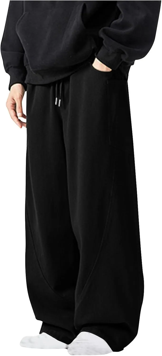 Mens Linen Harem Drawstring Sweatpants Casual Wide Leg Lightweight Trousers Summer Beach Travel Athletic Lounge Pants