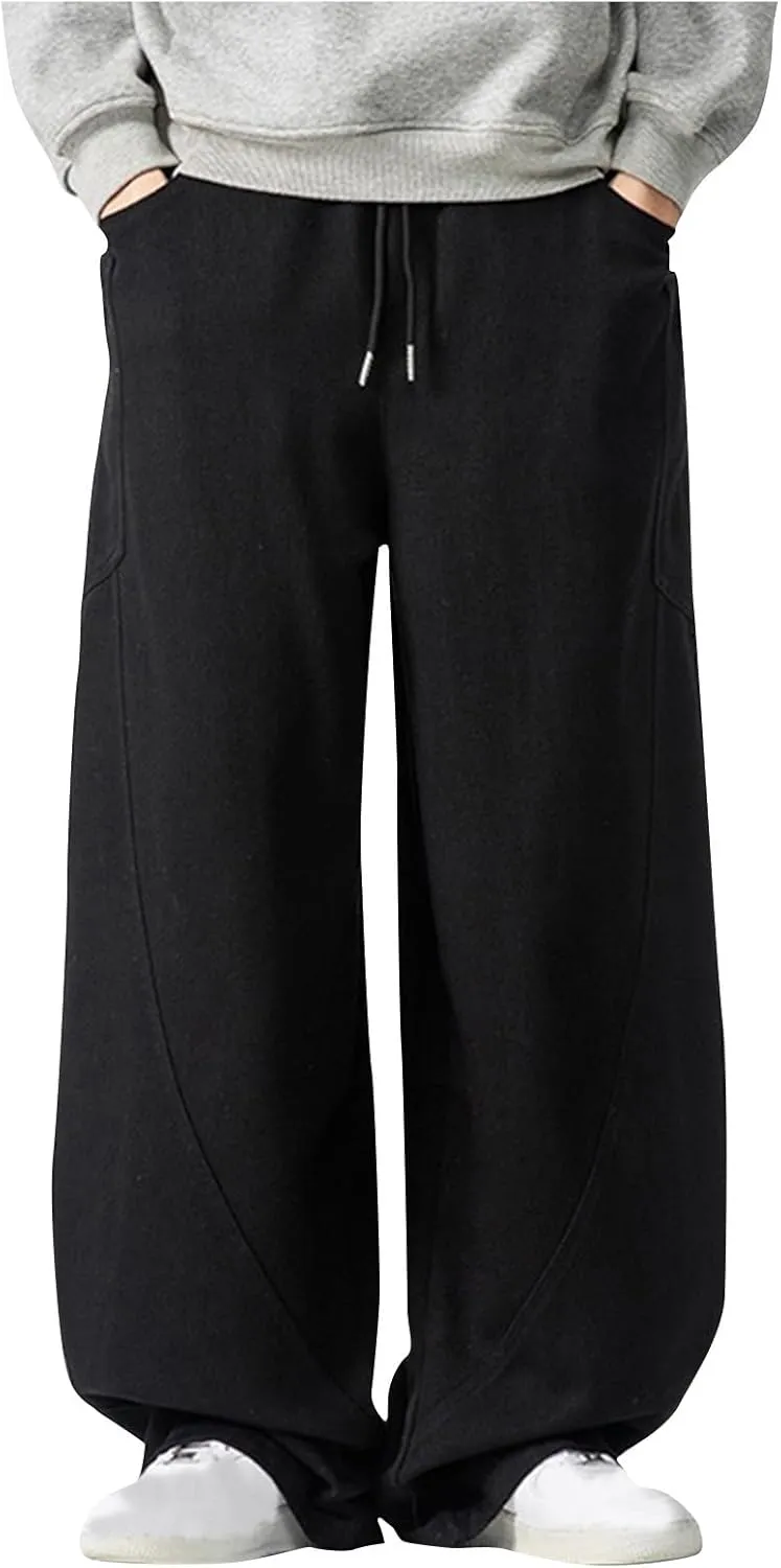 Mens Linen Harem Drawstring Sweatpants Casual Wide Leg Lightweight Trousers Summer Beach Travel Athletic Lounge Pants