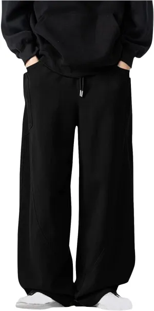 Mens Linen Harem Drawstring Sweatpants Casual Wide Leg Lightweight Trousers Summer Beach Travel Athletic Lounge Pants