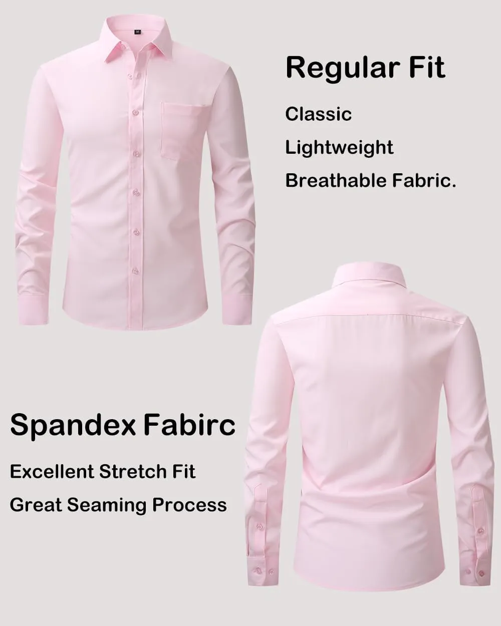 Men's Long Sleeve Dress Shirts Regular Fit and Wrinkle Free Stretch Buttown Down Shirt with Pocket