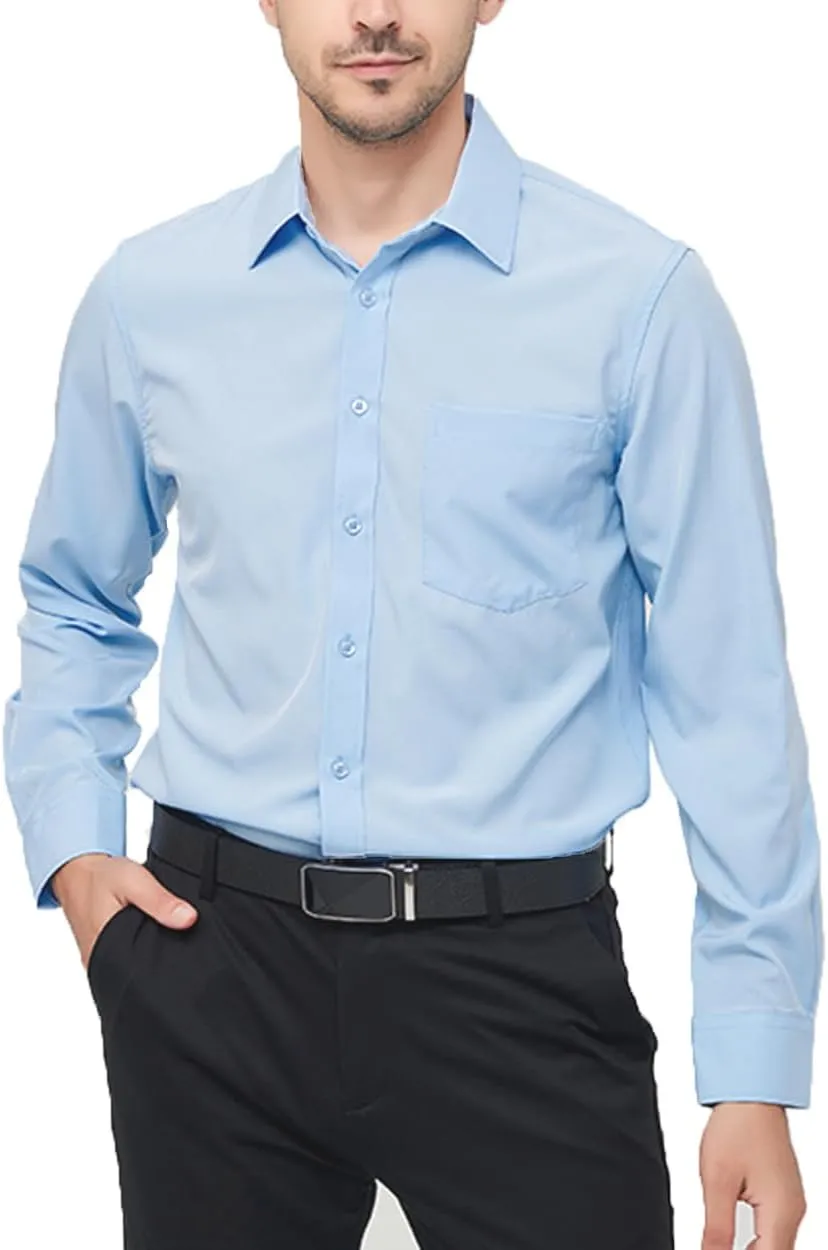 Men's Long Sleeve Dress Shirts Regular Fit and Wrinkle Free Stretch Buttown Down Shirt with Pocket