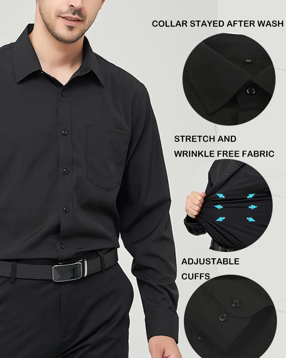 Men's Long Sleeve Dress Shirts Regular Fit and Wrinkle Free Stretch Buttown Down Shirt with Pocket