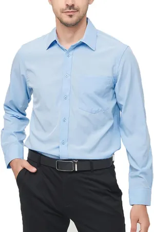 Men's Long Sleeve Dress Shirts Regular Fit and Wrinkle Free Stretch Buttown Down Shirt with Pocket