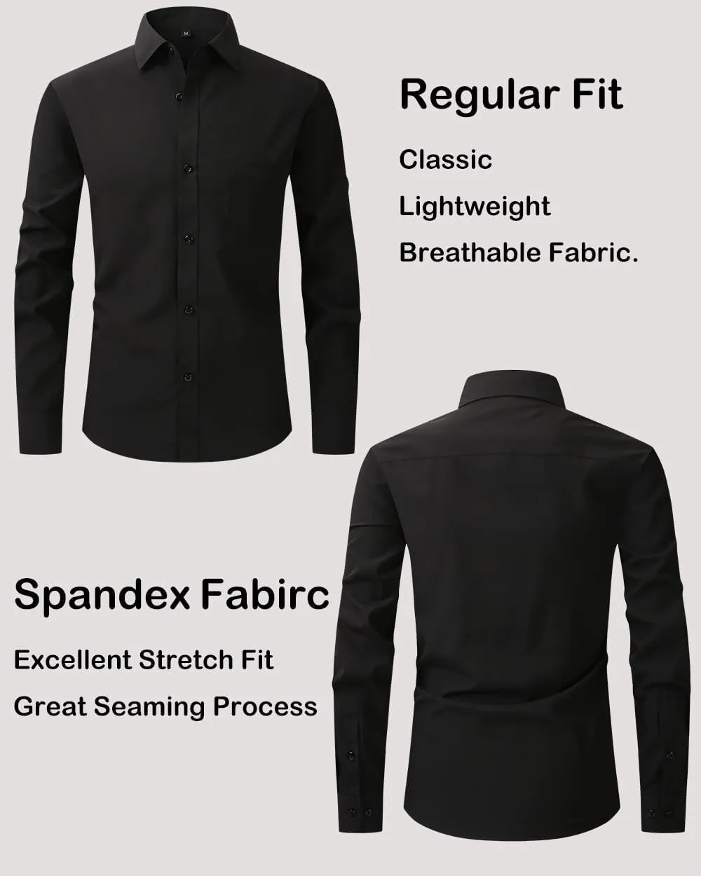 Men's Long Sleeve Dress Shirts Regular Fit and Wrinkle Free Stretch Buttown Down Shirt with Pocket