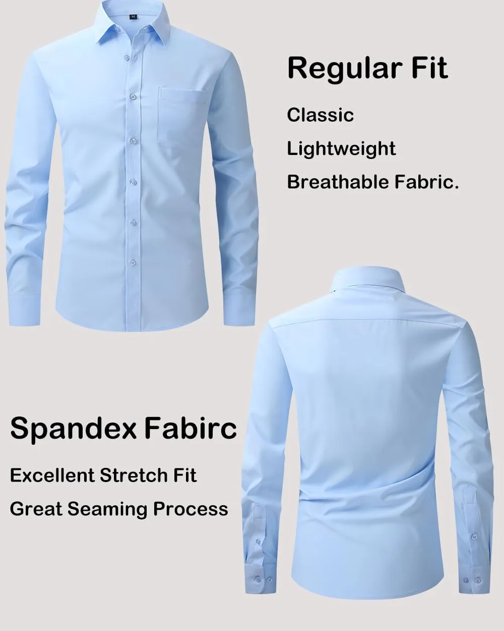 Men's Long Sleeve Dress Shirts Regular Fit and Wrinkle Free Stretch Buttown Down Shirt with Pocket