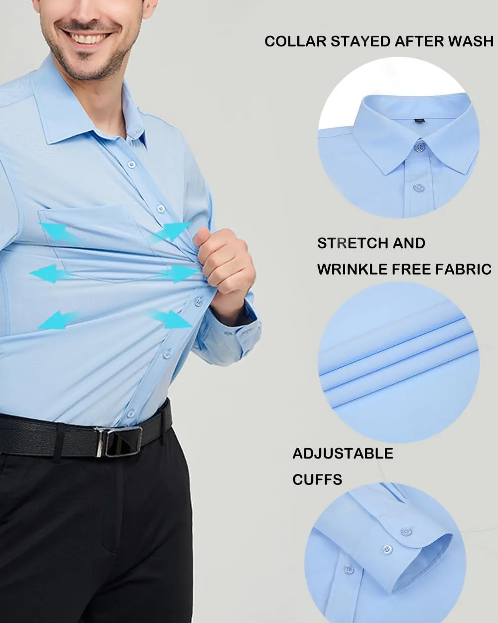 Men's Long Sleeve Dress Shirts Regular Fit and Wrinkle Free Stretch Buttown Down Shirt with Pocket