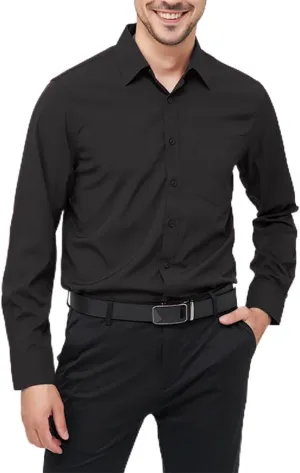 Men's Long Sleeve Dress Shirts Regular Fit and Wrinkle Free Stretch Buttown Down Shirt with Pocket