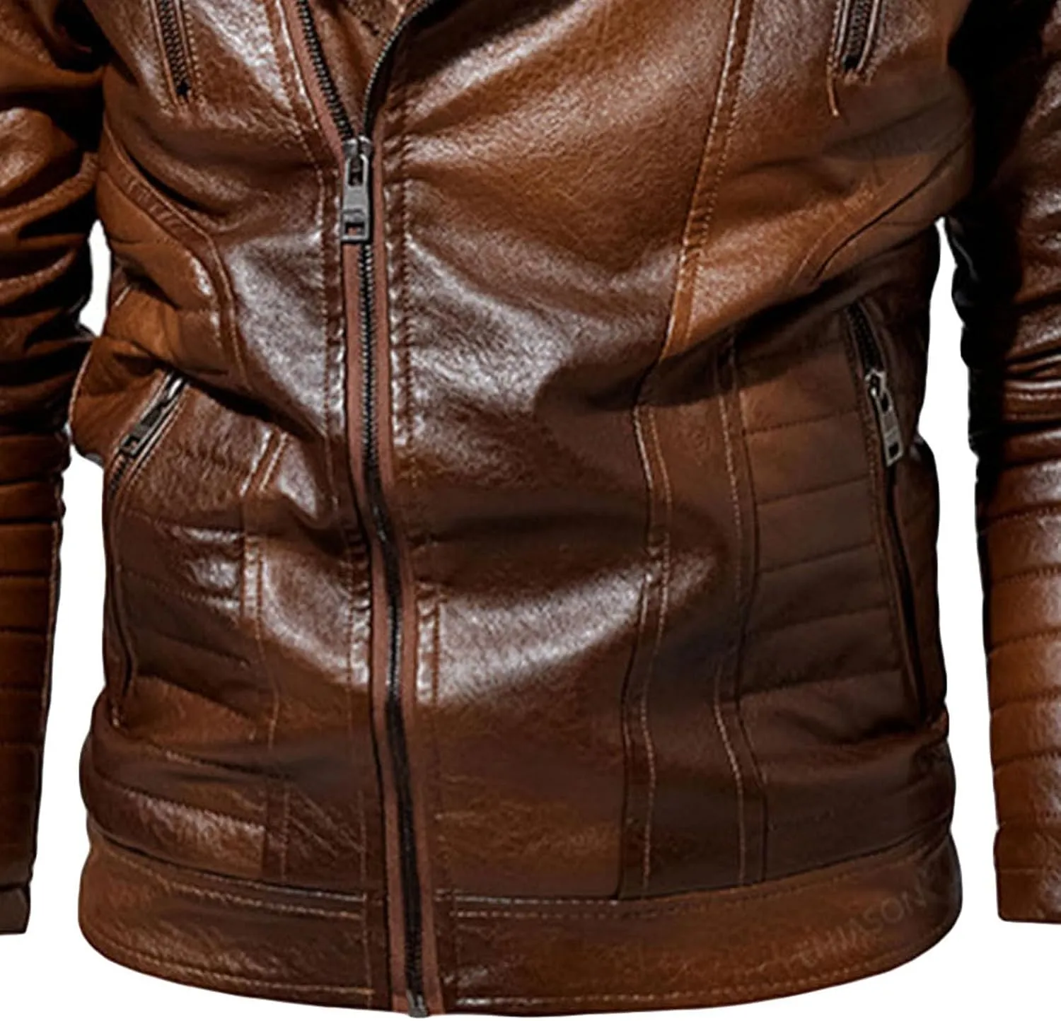 Men's Motorcycle Warm Leather Jacket Winter Outdoor Faux Leather Coat Sherpa Fur Collar Bike Bomber Jacket