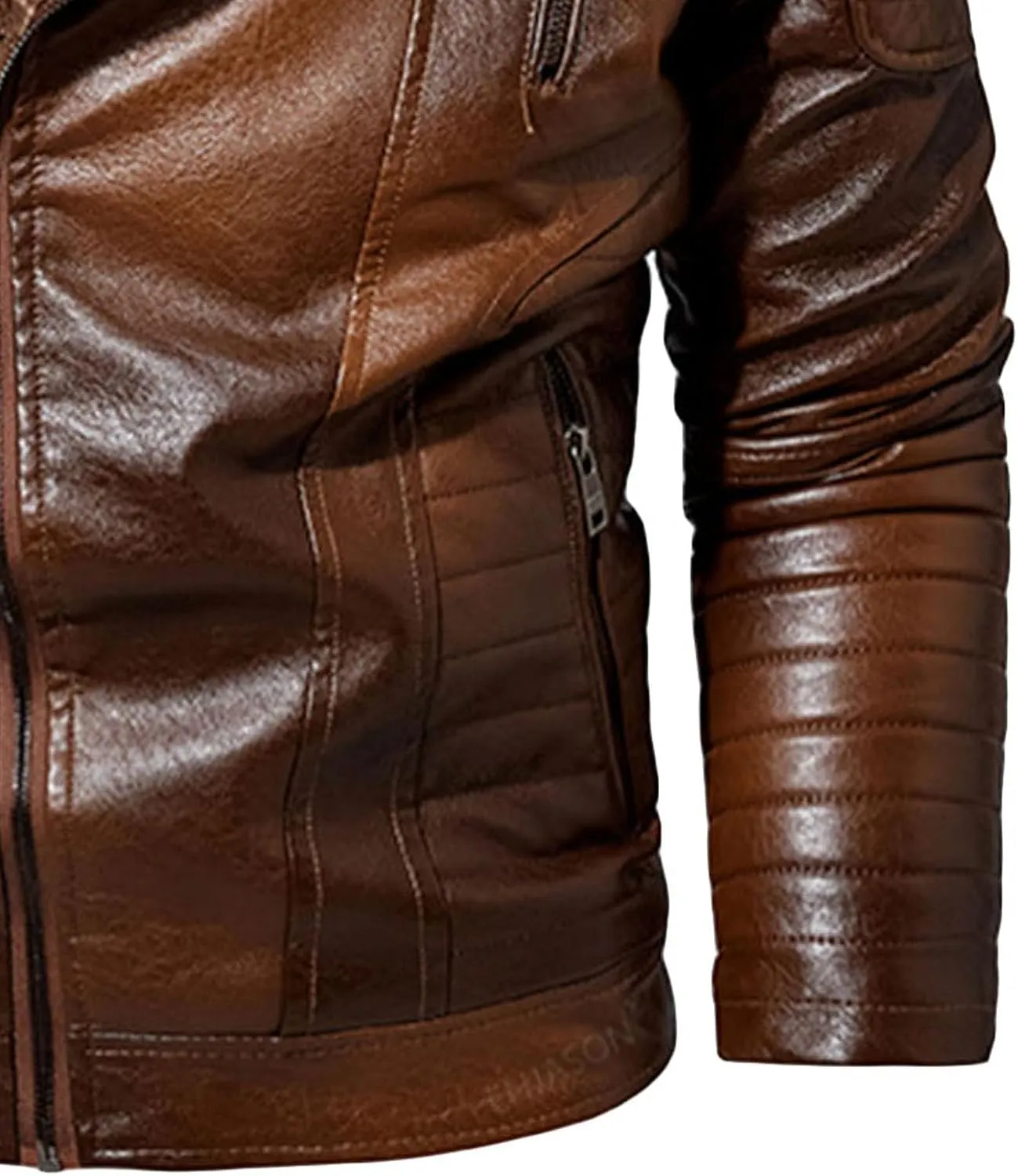 Men's Motorcycle Warm Leather Jacket Winter Outdoor Faux Leather Coat Sherpa Fur Collar Bike Bomber Jacket