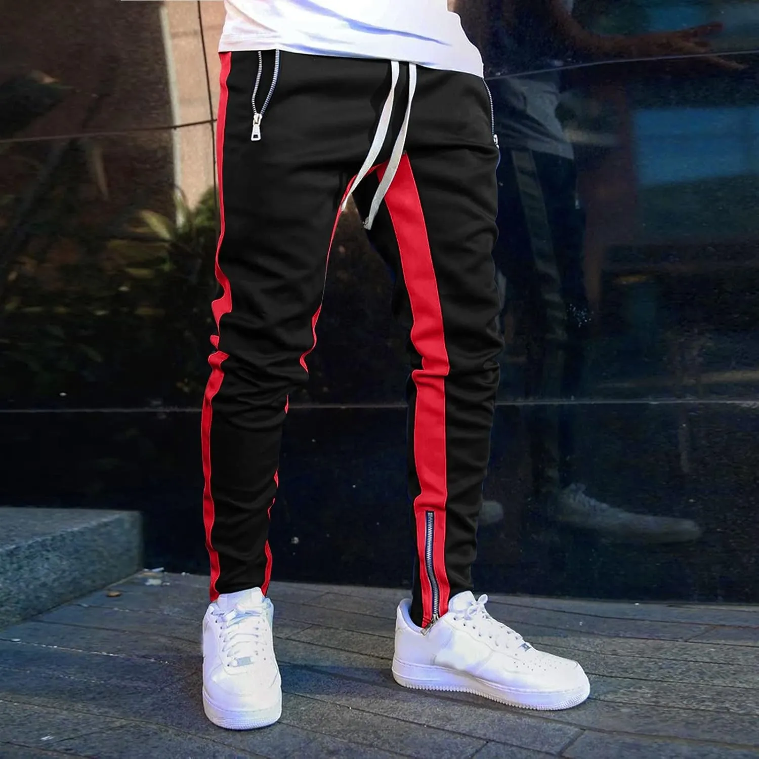 Men's Pants Men's Hiphop Pants Comfy Solid Color Lace-Up Track Cuff Workout Pants with Open Bottom Running
