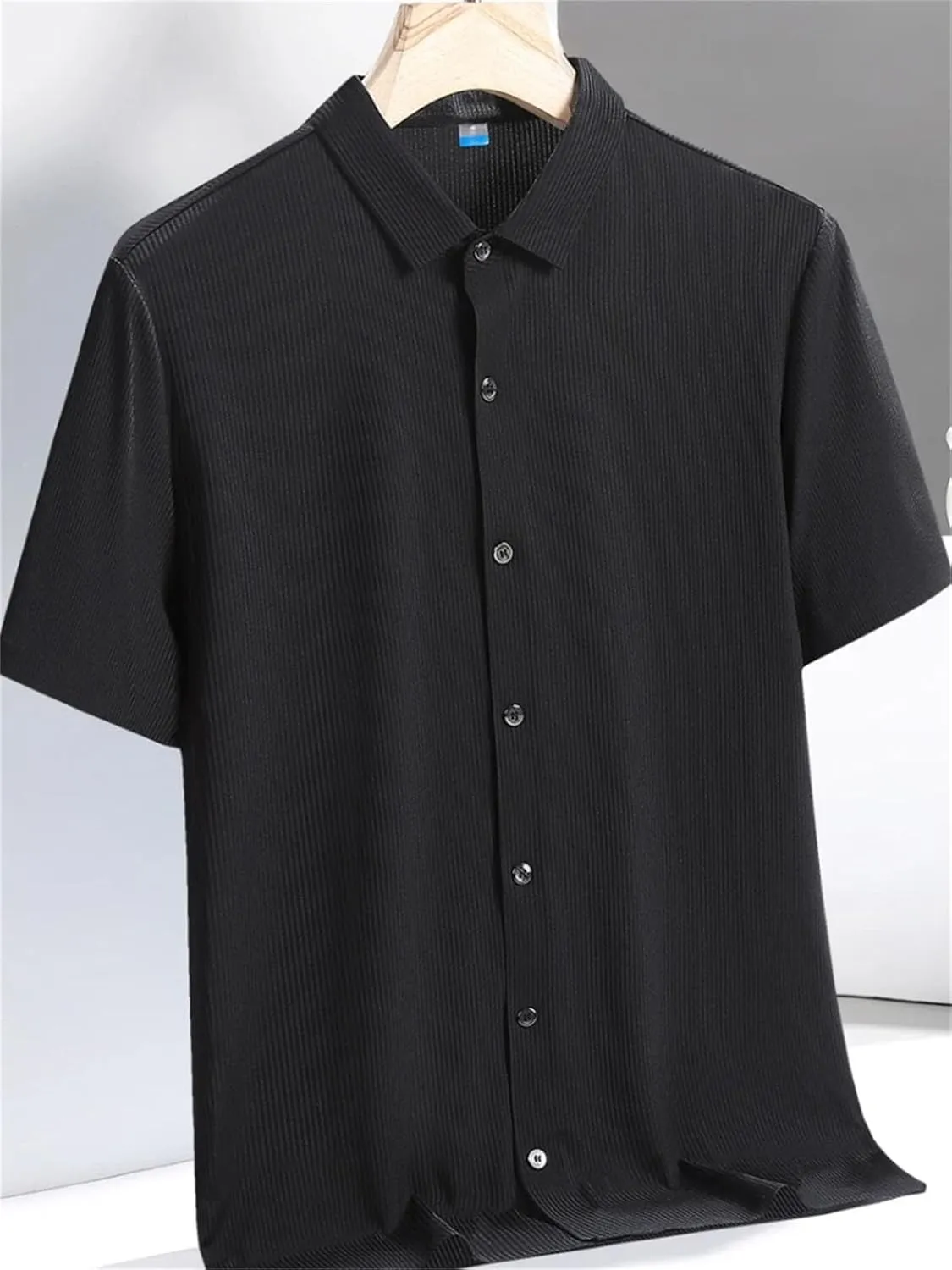 Men's Plus Size Summer Cooling Nylon Silk Quick Dry Shirts Breathable Solid Casual Short Sleeve Shirt Blouse