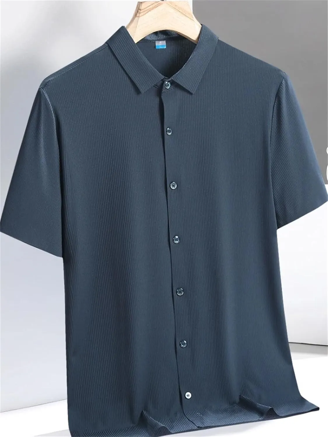 Men's Plus Size Summer Cooling Nylon Silk Quick Dry Shirts Breathable Solid Casual Short Sleeve Shirt Blouse