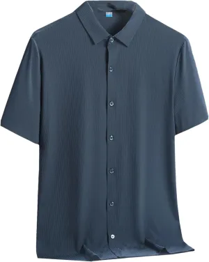 Men's Plus Size Summer Cooling Nylon Silk Quick Dry Shirts Breathable Solid Casual Short Sleeve Shirt Blouse