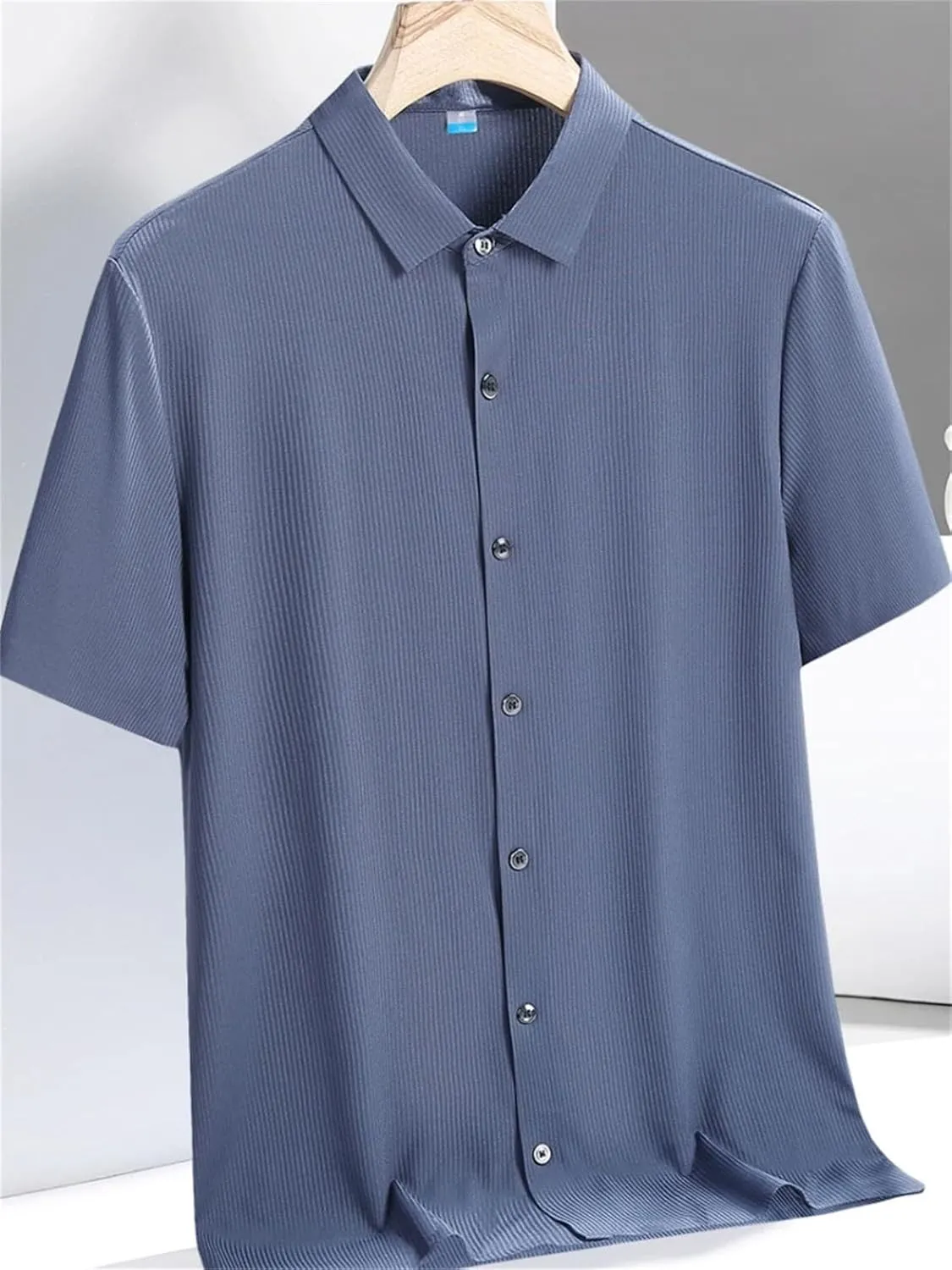Men's Plus Size Summer Cooling Nylon Silk Quick Dry Shirts Breathable Solid Casual Short Sleeve Shirt Blouse