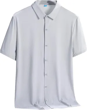 Men's Plus Size Summer Cooling Nylon Silk Quick Dry Shirts Breathable Solid Casual Short Sleeve Shirt Blouse