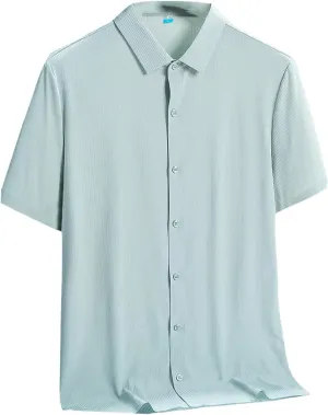 Men's Plus Size Summer Cooling Nylon Silk Quick Dry Shirts Breathable Solid Casual Short Sleeve Shirt Blouse