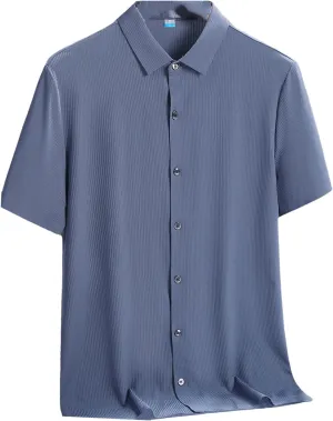 Men's Plus Size Summer Cooling Nylon Silk Quick Dry Shirts Breathable Solid Casual Short Sleeve Shirt Blouse