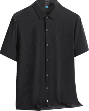 Men's Plus Size Summer Cooling Nylon Silk Quick Dry Shirts Breathable Solid Casual Short Sleeve Shirt Blouse
