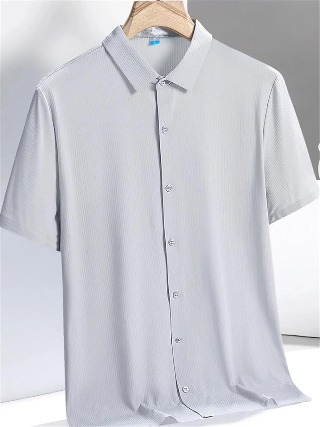 Men's Plus Size Summer Cooling Nylon Silk Quick Dry Shirts Breathable Solid Casual Short Sleeve Shirt Blouse