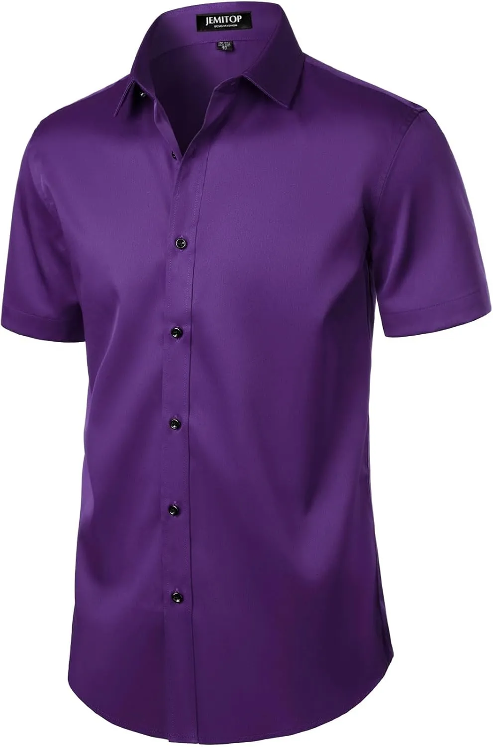 Men's Stretch Wrinkle Free Dress Shirts Formal Wedding Prom Short Sleeve Slim Fit Button Down Shirt