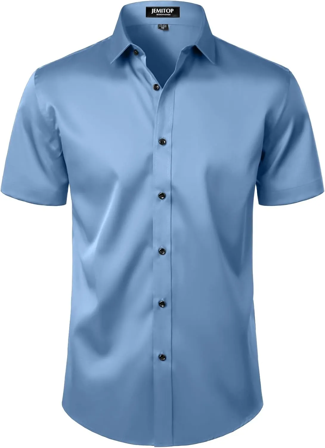 Men's Stretch Wrinkle Free Dress Shirts Formal Wedding Prom Short Sleeve Slim Fit Button Down Shirt