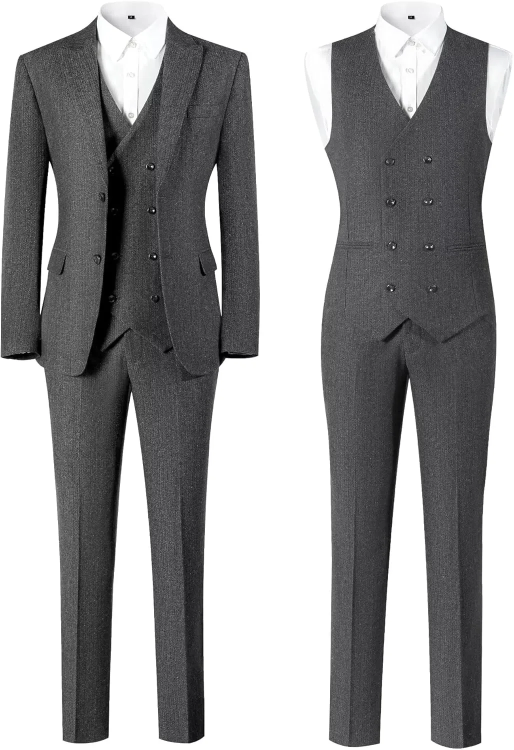 Men's Suits Herringbone Tweed Suits for Men Retro 3 Piece Peak Lapel Blazer Wedding Prom Suit Jacket Vest Pants Set