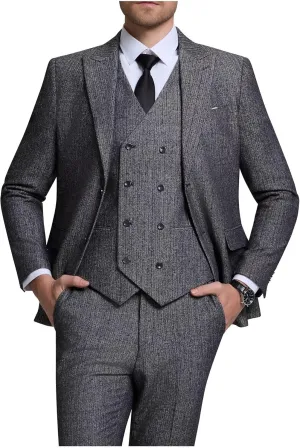 Men's Suits Herringbone Tweed Suits for Men Retro 3 Piece Peak Lapel Blazer Wedding Prom Suit Jacket Vest Pants Set
