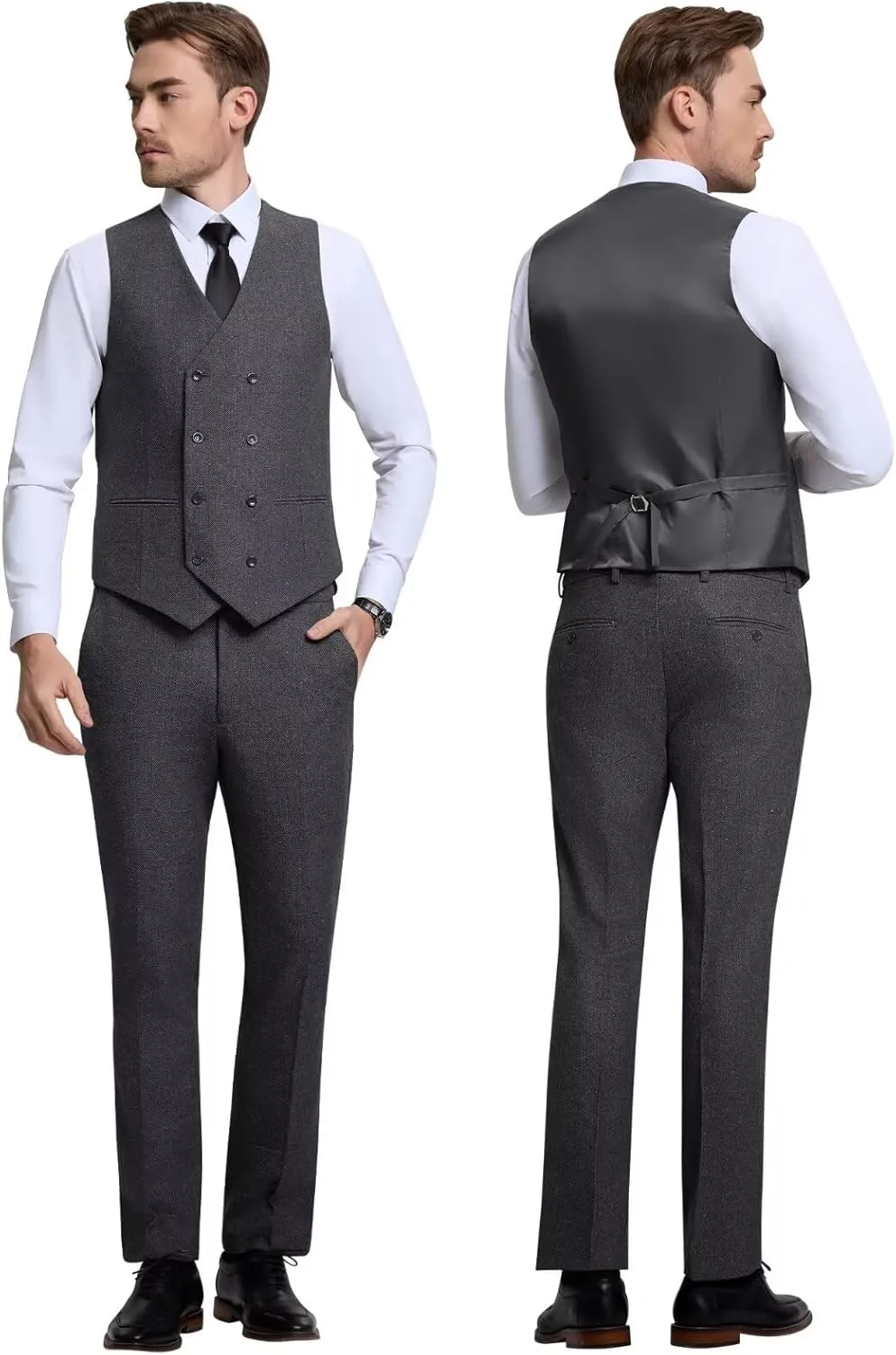 Men's Suits Herringbone Tweed Suits for Men Retro 3 Piece Peak Lapel Blazer Wedding Prom Suit Jacket Vest Pants Set