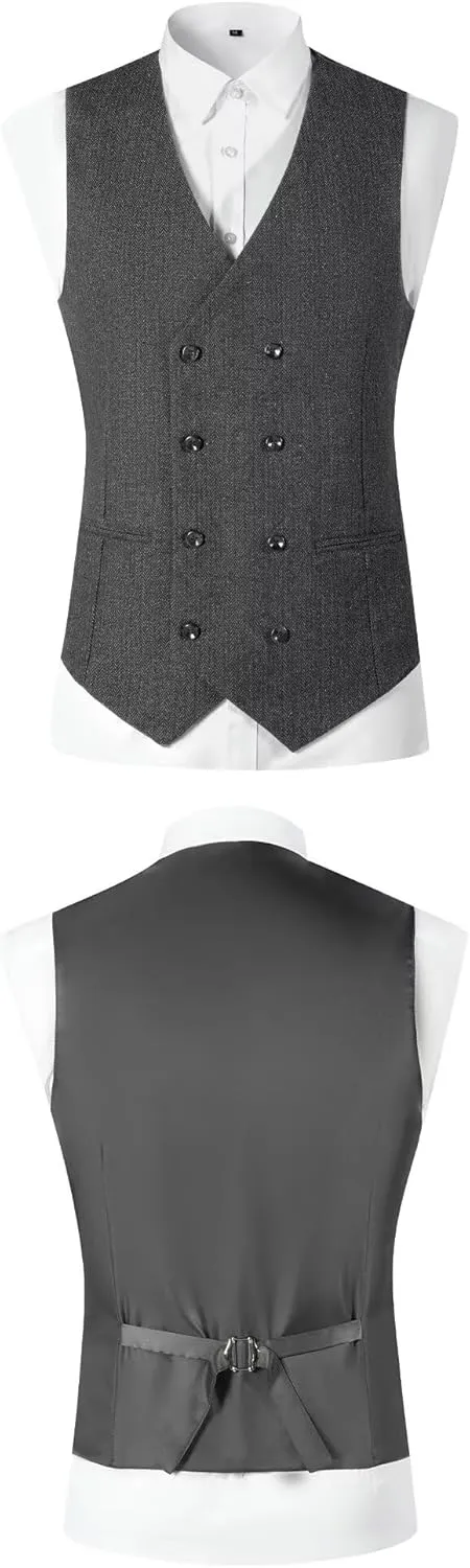 Men's Suits Herringbone Tweed Suits for Men Retro 3 Piece Peak Lapel Blazer Wedding Prom Suit Jacket Vest Pants Set