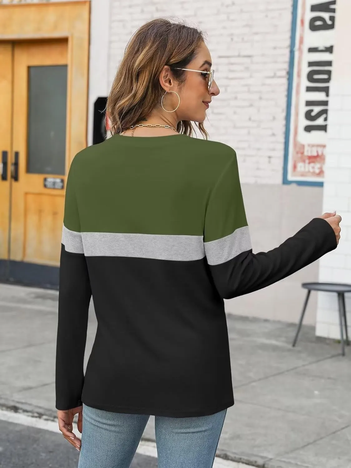 Minetom Women's Color Block Tunic Tops Casual Long Sleeve Shirts Round Neck Pullover