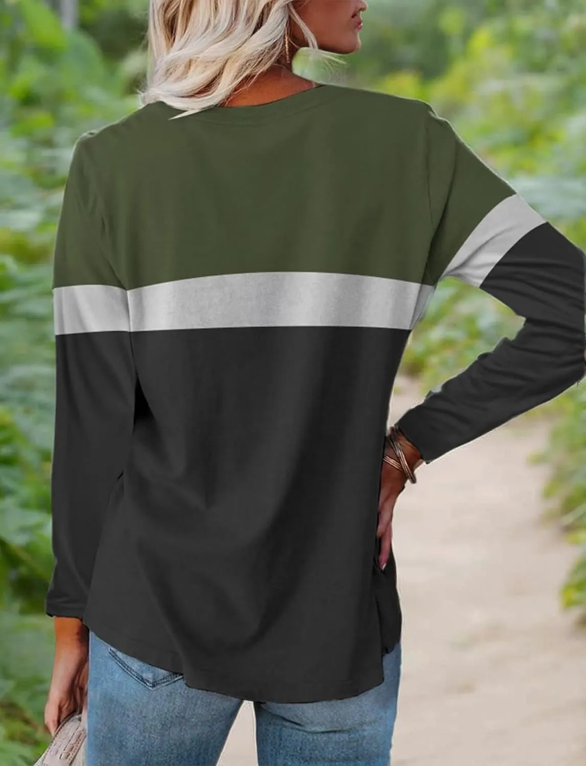Minetom Women's Color Block Tunic Tops Casual Long Sleeve Shirts Round Neck Pullover