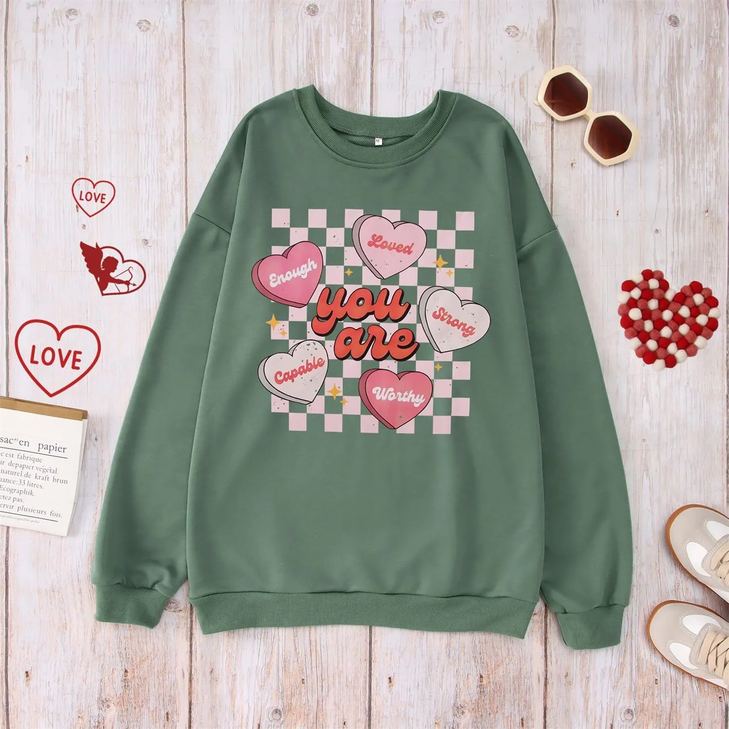 MODNTOGA Women's Valentine Sweatshirt Love Graphic Crewneck Tops You Are Letter Print Long Sleeve Pullover Sweatshirt