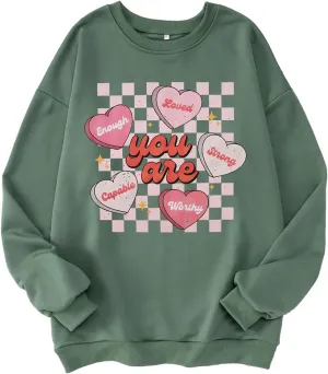 MODNTOGA Women's Valentine Sweatshirt Love Graphic Crewneck Tops You Are Letter Print Long Sleeve Pullover Sweatshirt